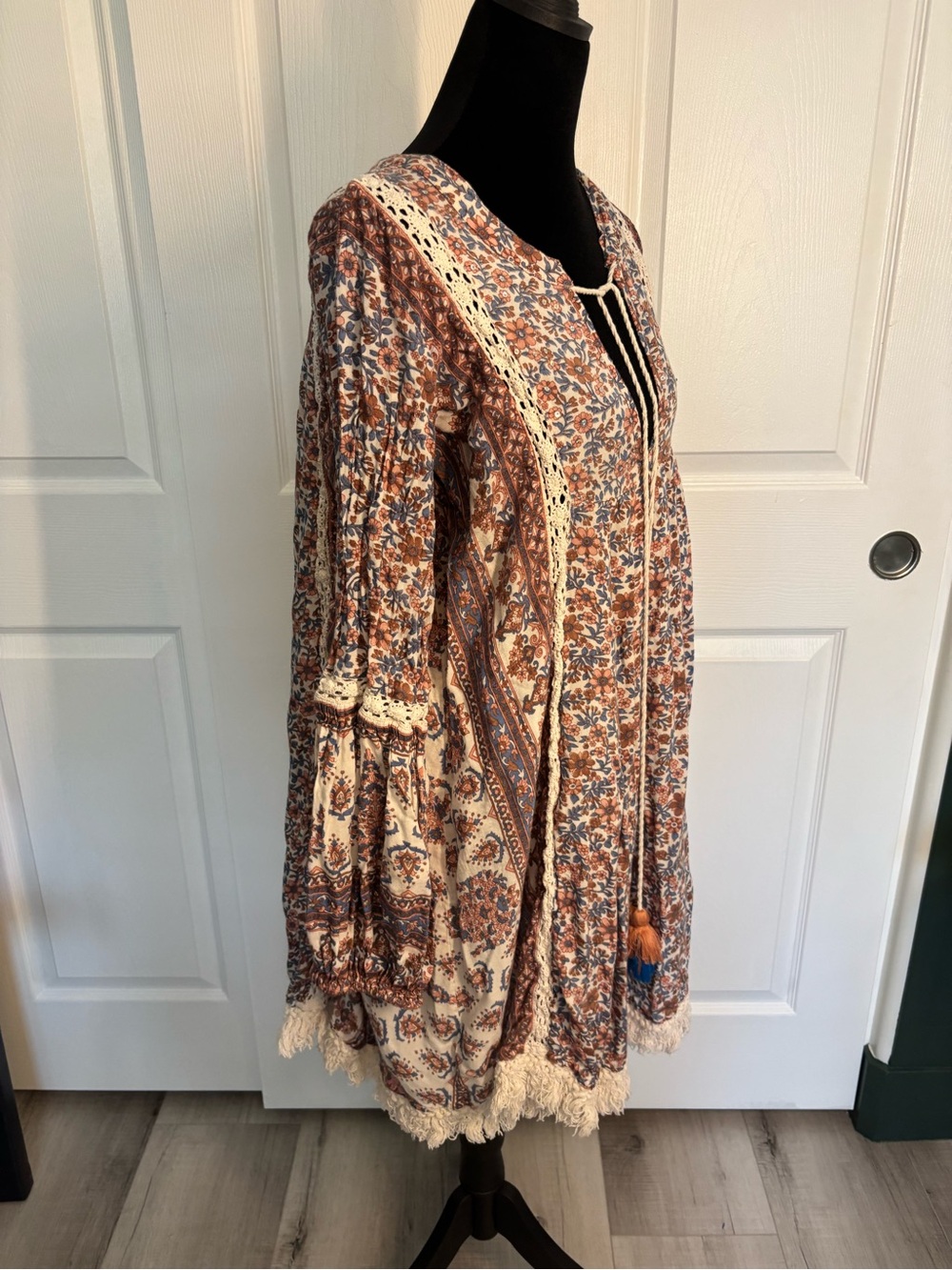 RAGA Boho Floral Paisley Fringe Tassel Dress Size Large - Picture 2 of 14